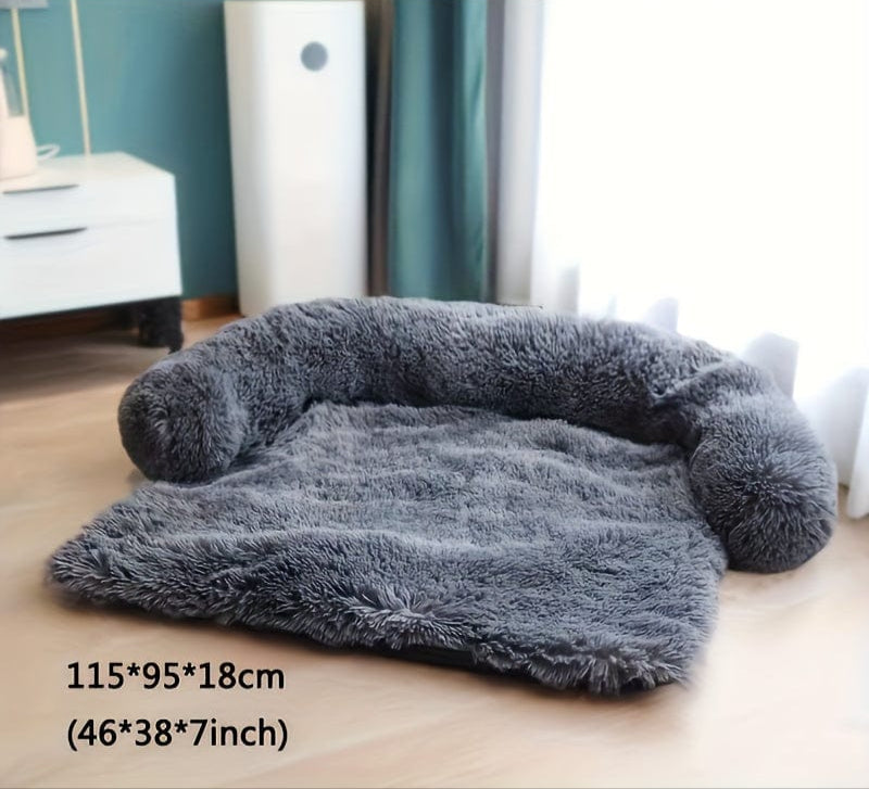 Pet sofa en peluche gris, canapé pour chien et chat, super confortable pour tous