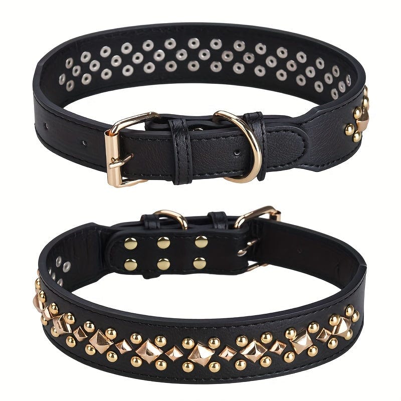 Colliers pour chiens en cuir noir avec rivets, accessoires pour chiens stylés et rétro