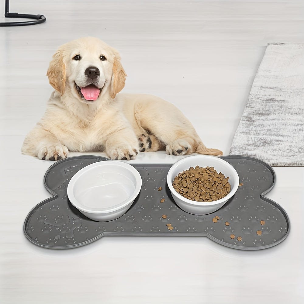 Tapis d’alimentation pour chiens en forme d’os avec bols, accessoires pour chiens