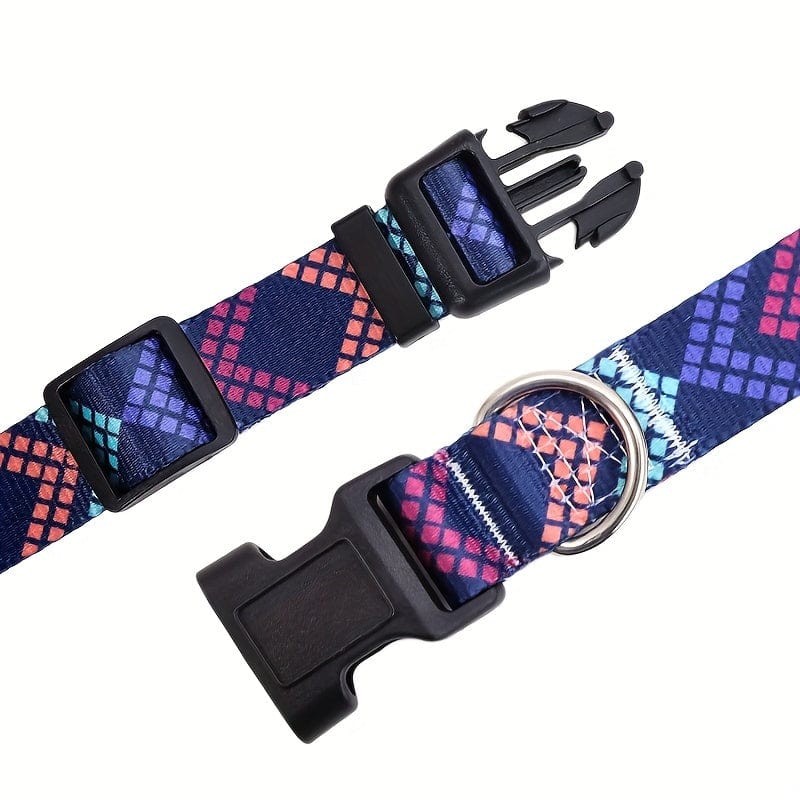 Adjustable Floral Print Dog Collar - Durable Polyester Comfort Fit for Small to Large Breeds