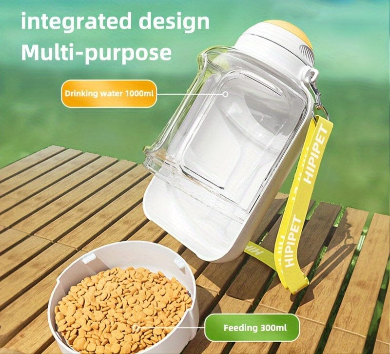 1PC Multi-Purpose Polycarbonate Dog Water Bottle with Integrated Bowl 1000ml Water & 300ml Food Capacity Retractable