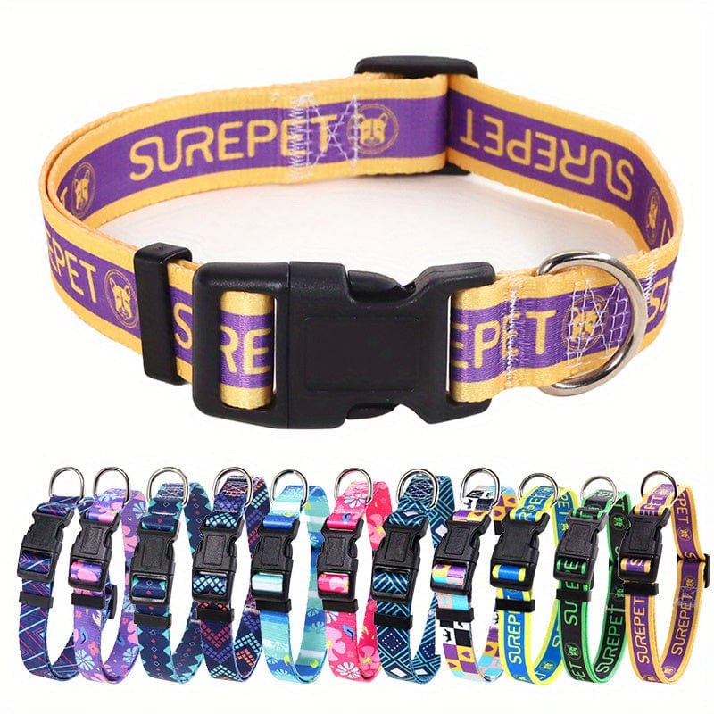 Adjustable Floral Print Dog Collar - Durable Polyester Comfort Fit for Small to Large Breeds - Fuchsia / L