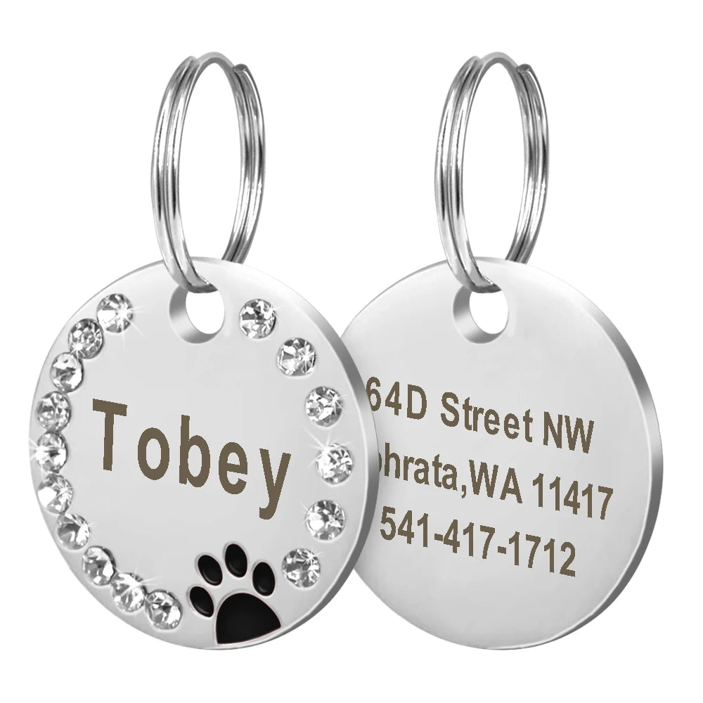 Médaille personnalisée pour chien et chat – Ronde avec strass & empreinte