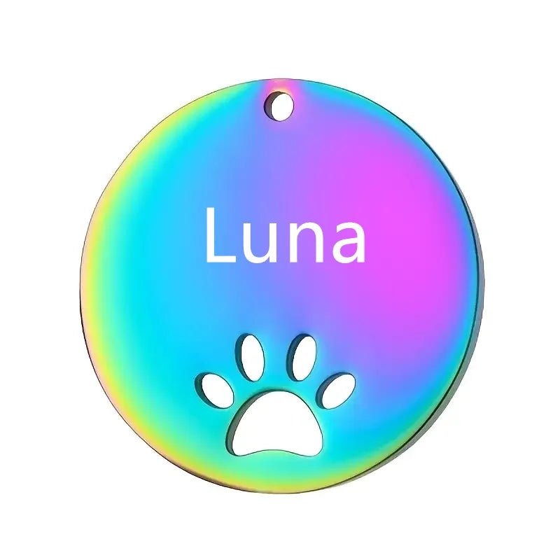 Médaille pour chien gravée en acier inox – modèle rond empreinte patte (personnalisable)