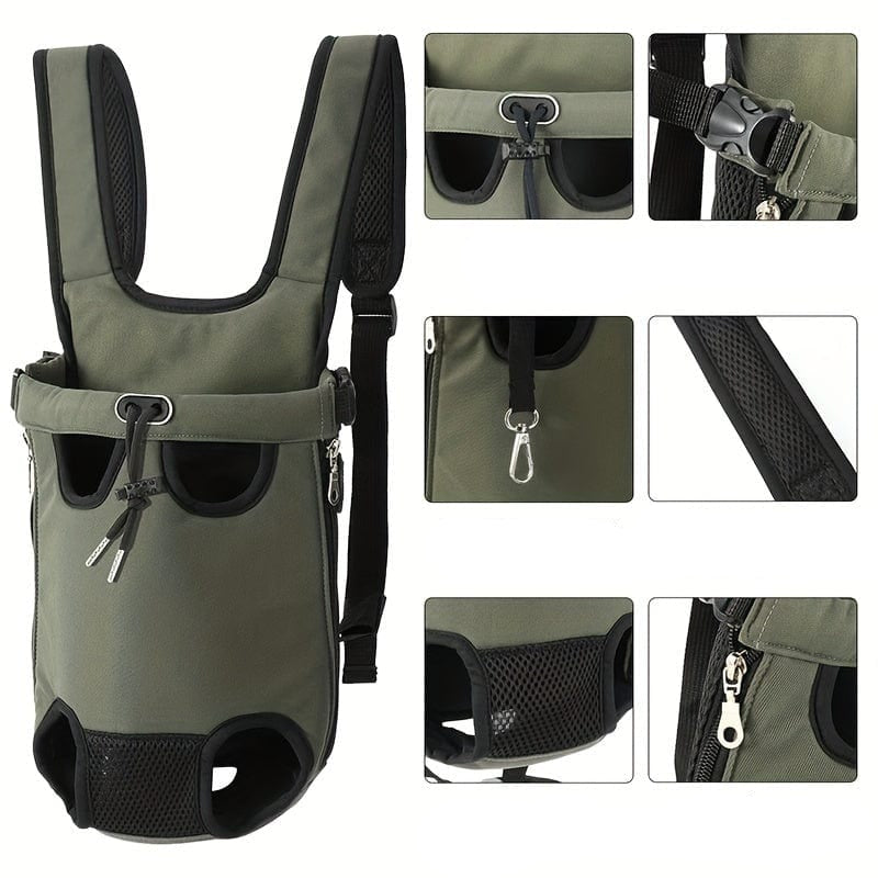 Sac de transport pour chiens en vert olive avec accessoires pour chiens, pratique et confortable
