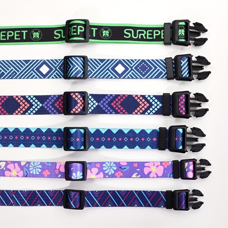 Adjustable Floral Print Dog Collar - Durable Polyester Comfort Fit for Small to Large Breeds