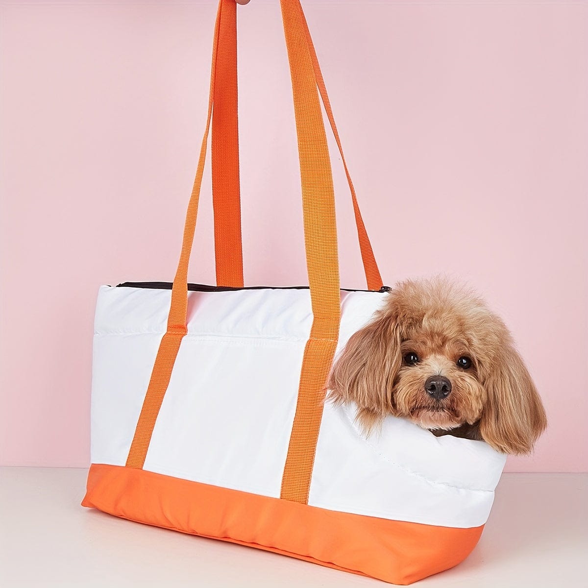 Sac pour chiens blanc et orange avec un poodle, parfait comme accessoires pour chiens
