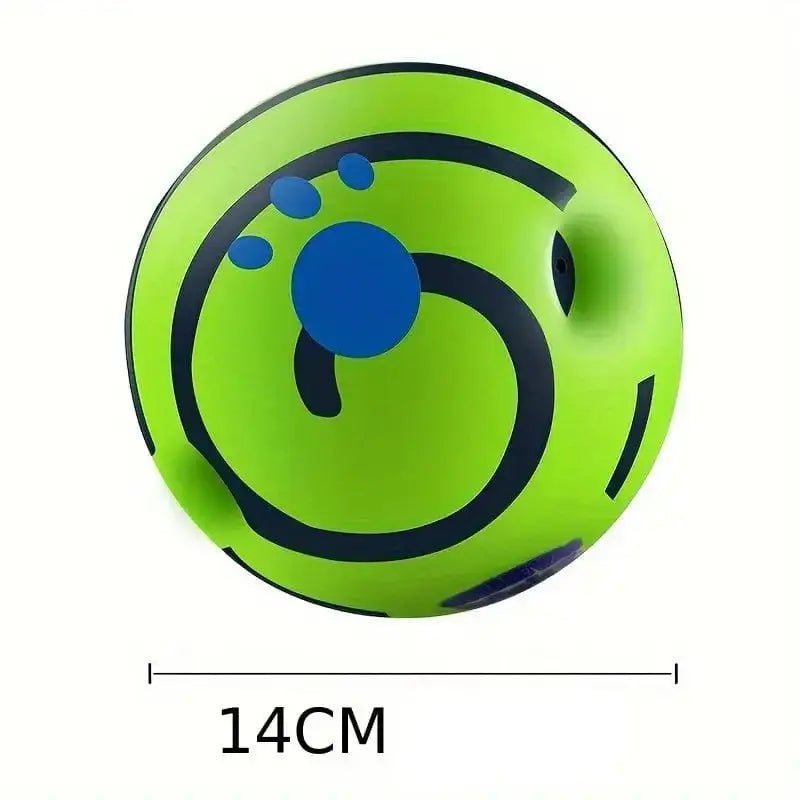 Balle sonore résistante pour chien avec design vert, bleu paw print et spirale
