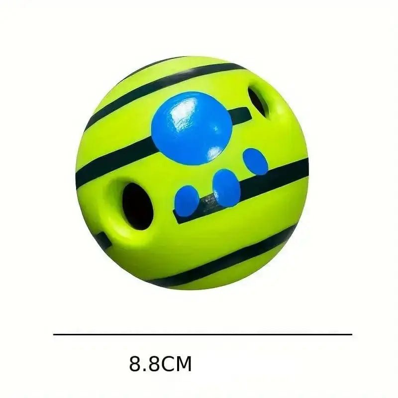 Balle sonore résistante pour chien avec motif à rayures vertes et noires, empreinte de patte bleue