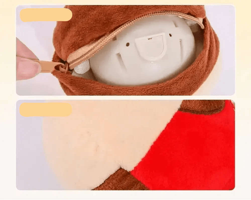 Image d’une peluche douce avec fermeture éclair arrière, idéal comme jouet boule roulante musicale pour chien rechargeable