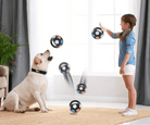 Enfant et chien jouant avec le ballon résistant pour chien avec poignée et sifflet intégré