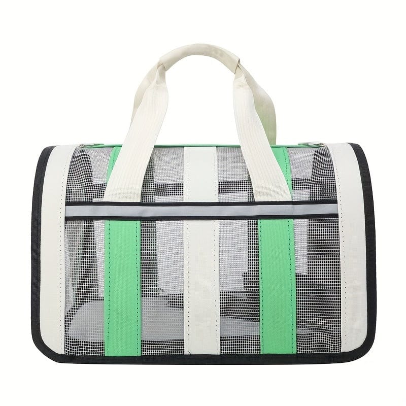 Sac de transport pour petit animal avec rayures blanches et vertes, idéal pour ton furry friend
