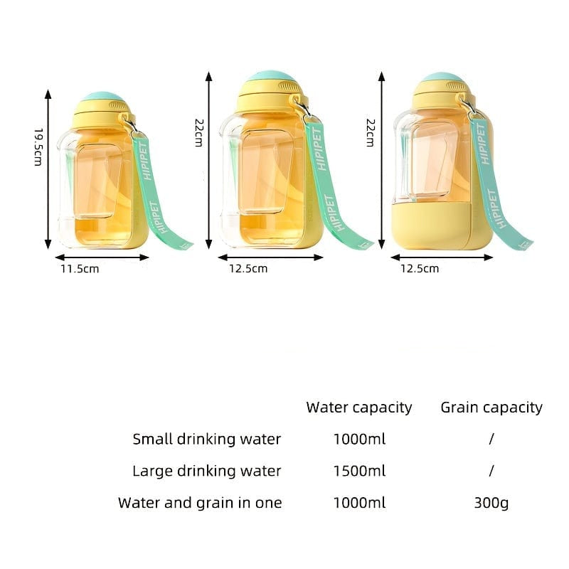 1PC Multi-Purpose Polycarbonate Dog Water Bottle with Integrated Bowl 1000ml Water & 300ml Food Capacity Retractable