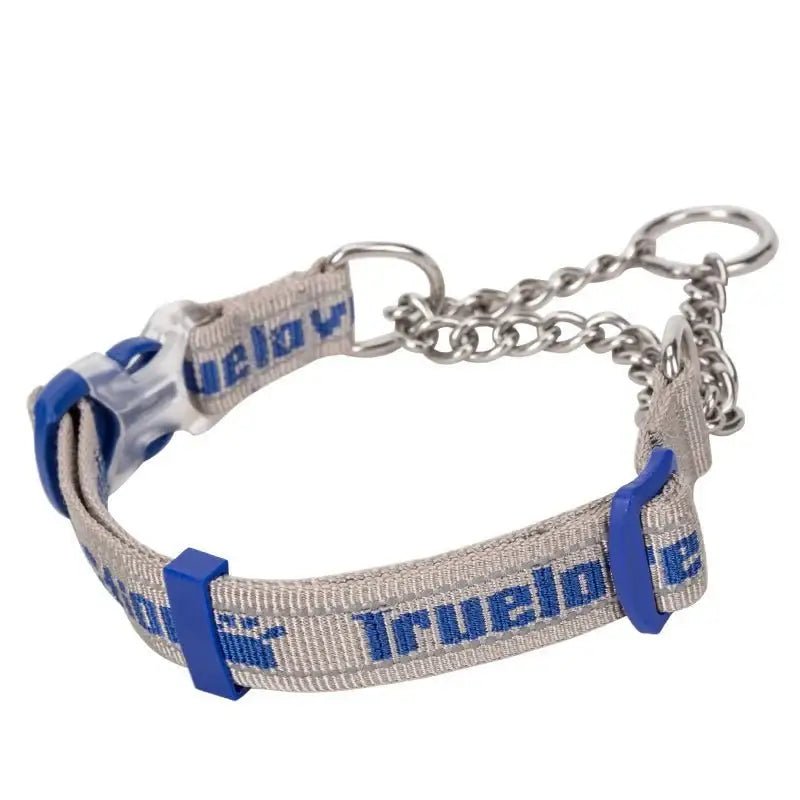 Collier pour chien anti traction Truelove gris et bleu avec chainette, bandes réfléchissantes