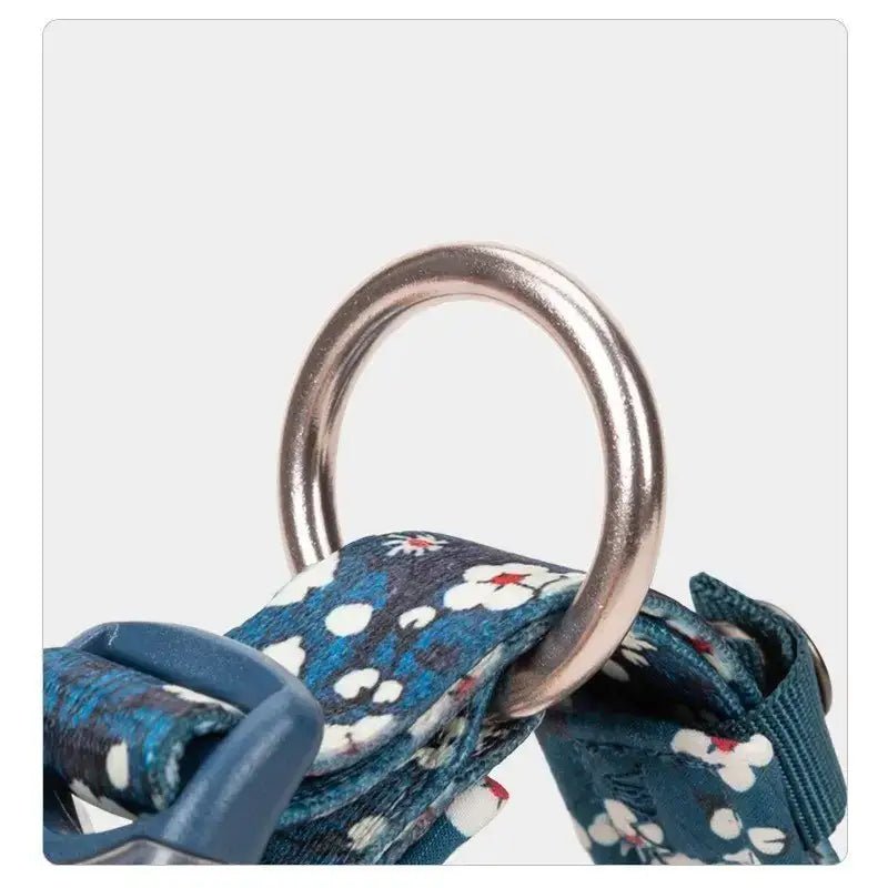 Collier pour chien motif floral bleu marine en coton avec D-ring en métal durable Duraflex
