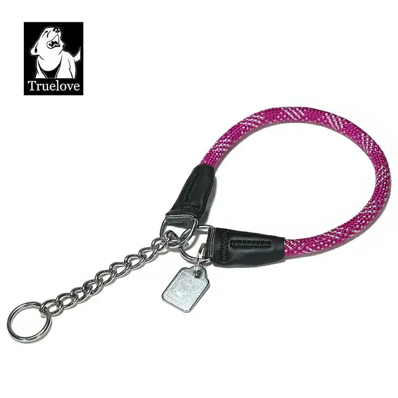 Collier pour chien en corde nylon tressée avec chaîne inox et badge, design élégant