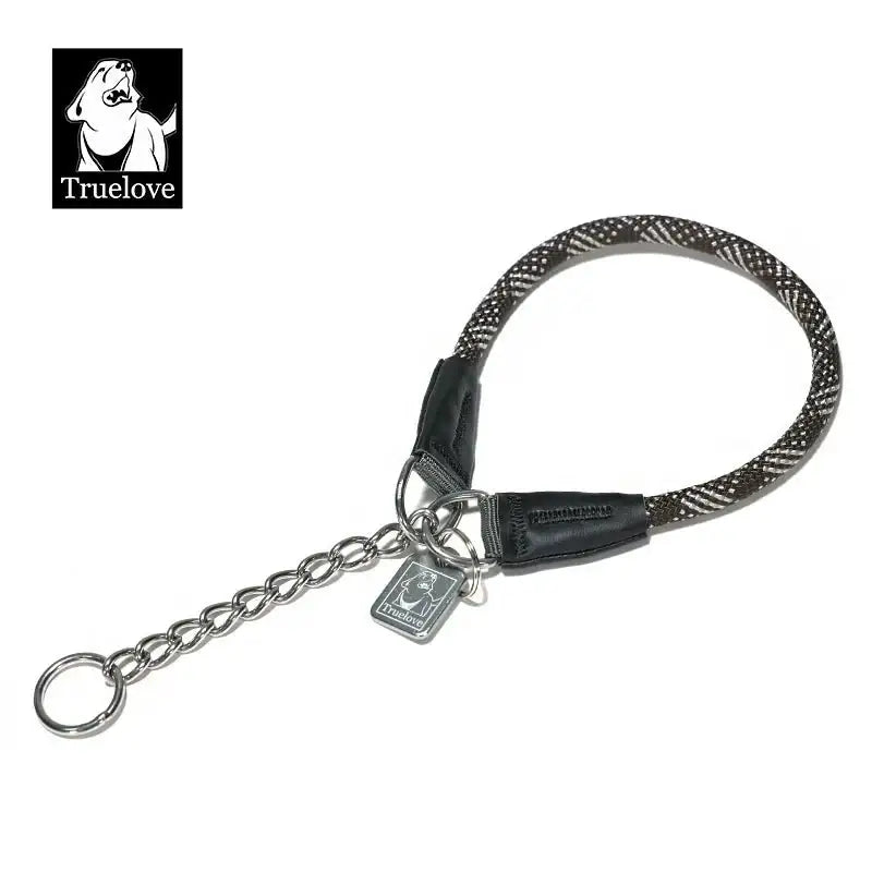 Collier pour chien en corde nylon tressée avec chaîne inox et anneau de fixation