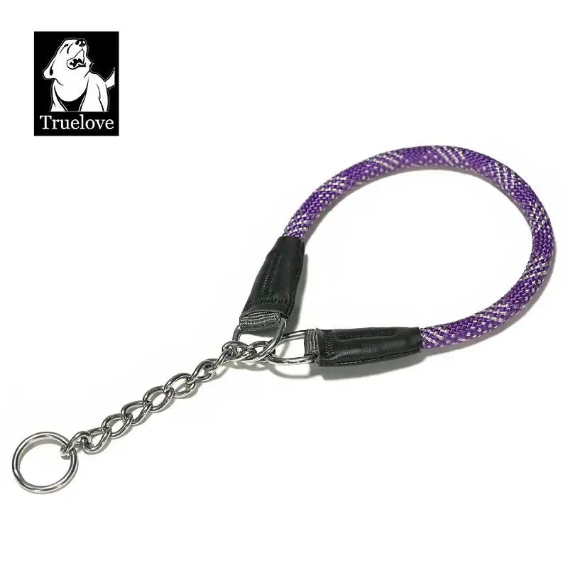 Collier pour chien en corde nylon tressée avec chaîne inox et anneau, design élégant
