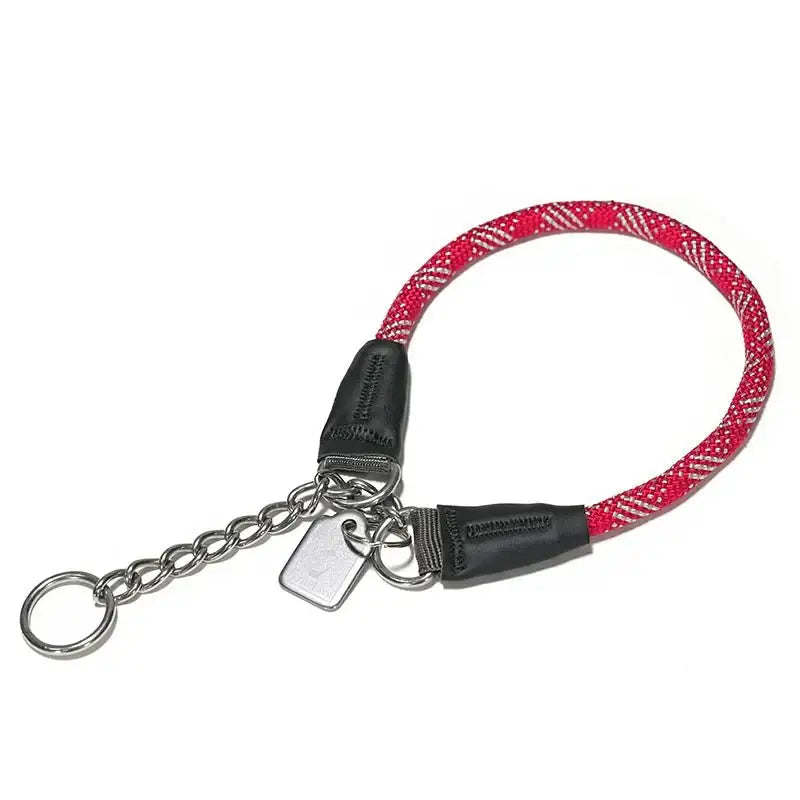 Collier pour chien en corde nylon tressée avec chaîne inox et médaillon métallique