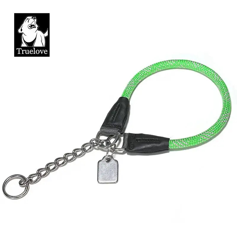 Collier pour chien en corde nylon tressée avec chaîne inox et tag, durable et élégant