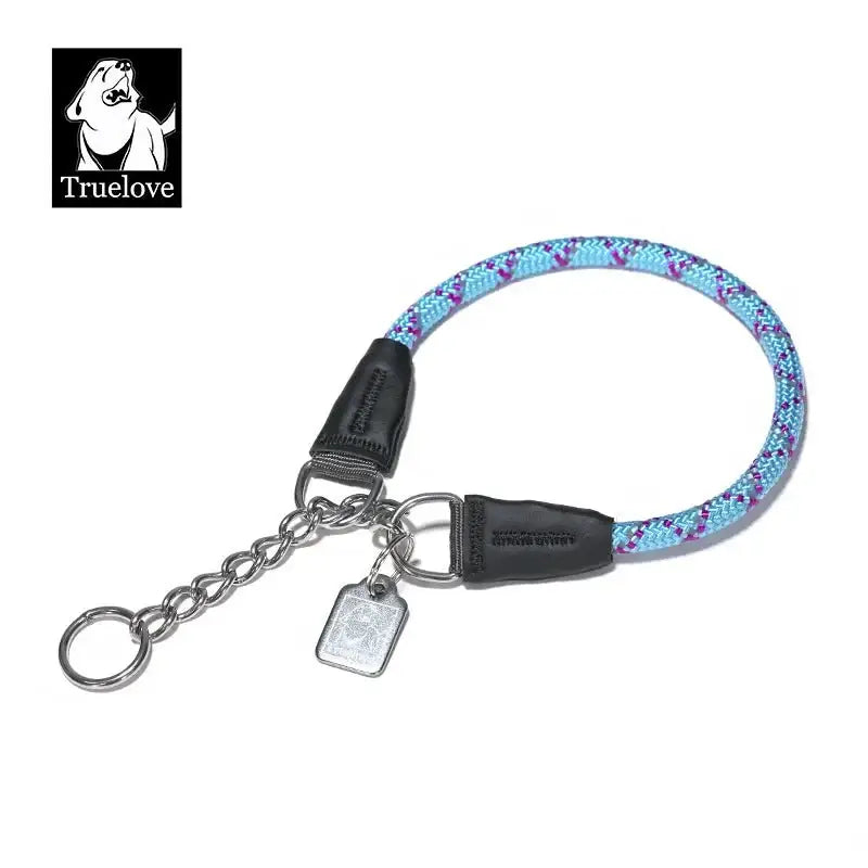 Collier pour chien en corde nylon réfléchissante avec chaîne inox et tag Truelove