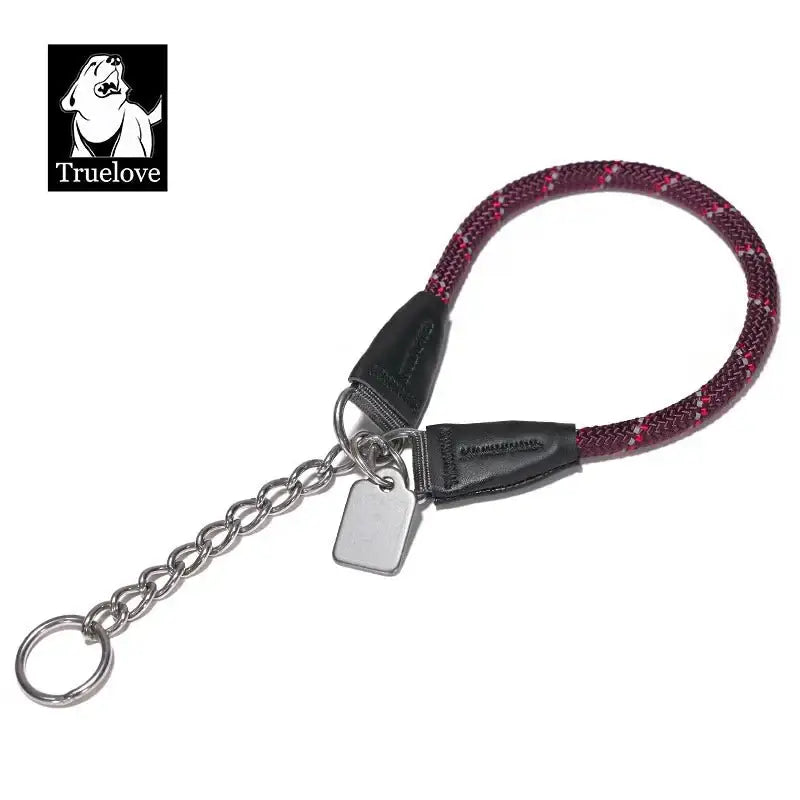 Collier pour chien en corde nylon réfléchissante avec chaîne inox et médaillon