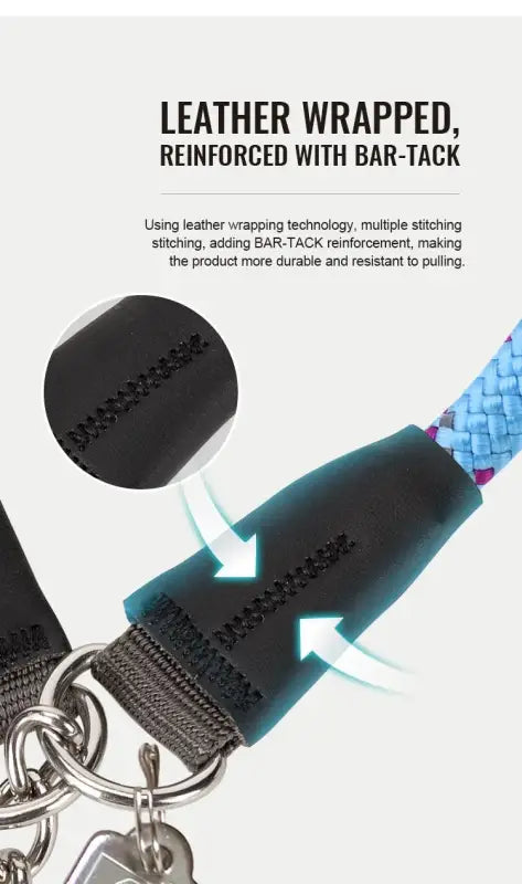 Corde nylon réfléchissante en cuir avec chaîne inox pour chien, résistante et durable