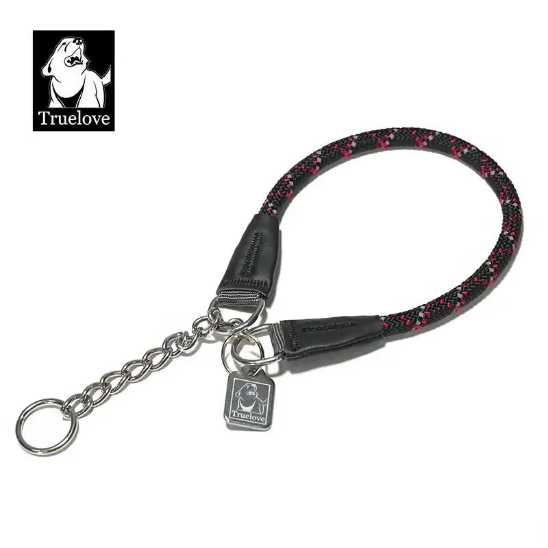 Collier pour chien en corde nylon réfléchissante avec chaîne inox et médaille