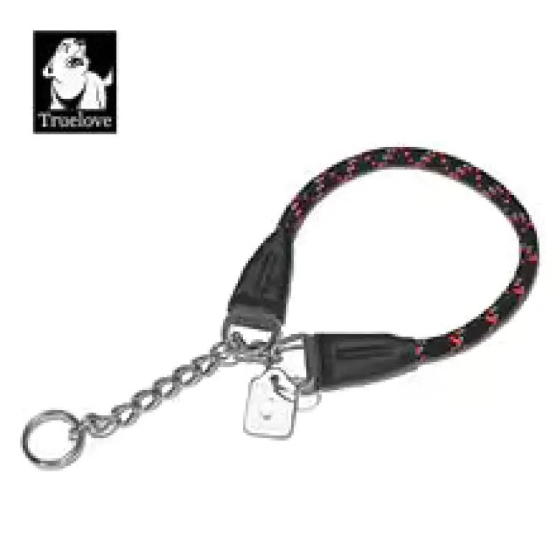 Collier pour chien en corde nylon réfléchissante avec chaîne inox et plaque métallique