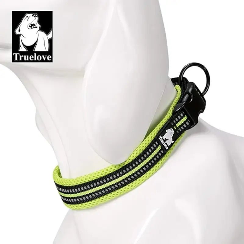 Collier chien jaune fluo Truelove en nylon rembourré avec bandes réfléchissantes