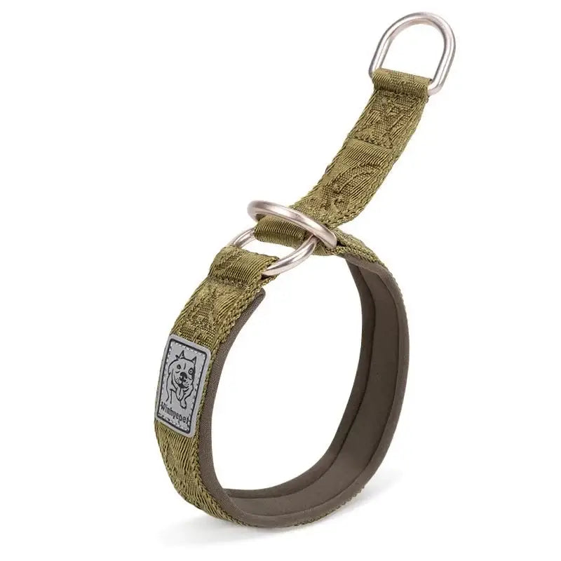Collier pour chien en néoprène SBR vert olive avec boucle en alliage d’aluminium et coutures réfléchissantes