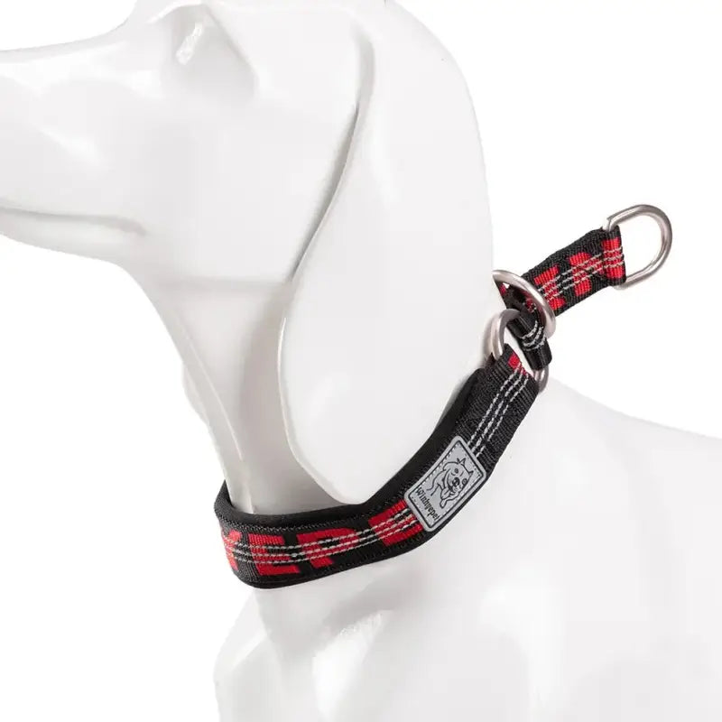Collier pour chien réfléchissant noir et rouge en néoprène doux avec coutures réfléchissantes et anneaux inox