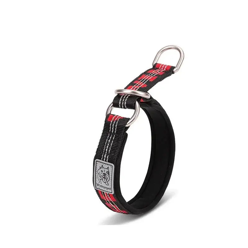 Collier pour chien réfléchissant noir et rouge avec coutures réfléchissantes, anneaux inox et néoprène doux