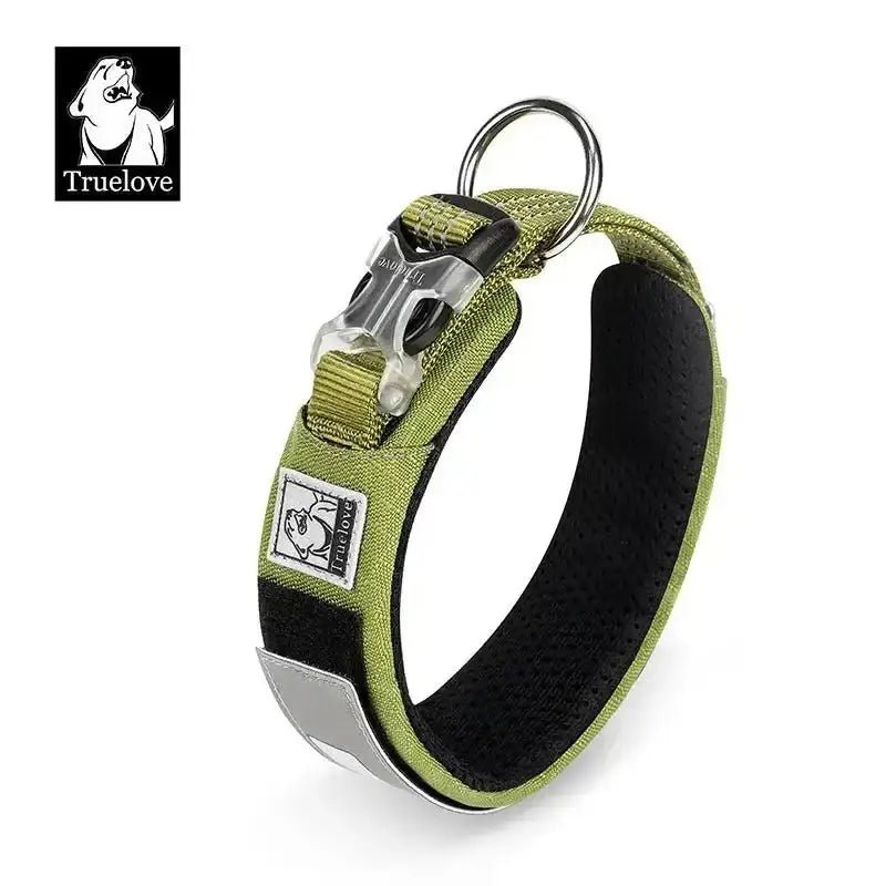 Collier chien Truelove en nylon Cordura vert olive avec patch personnalisable et boucle plastique
