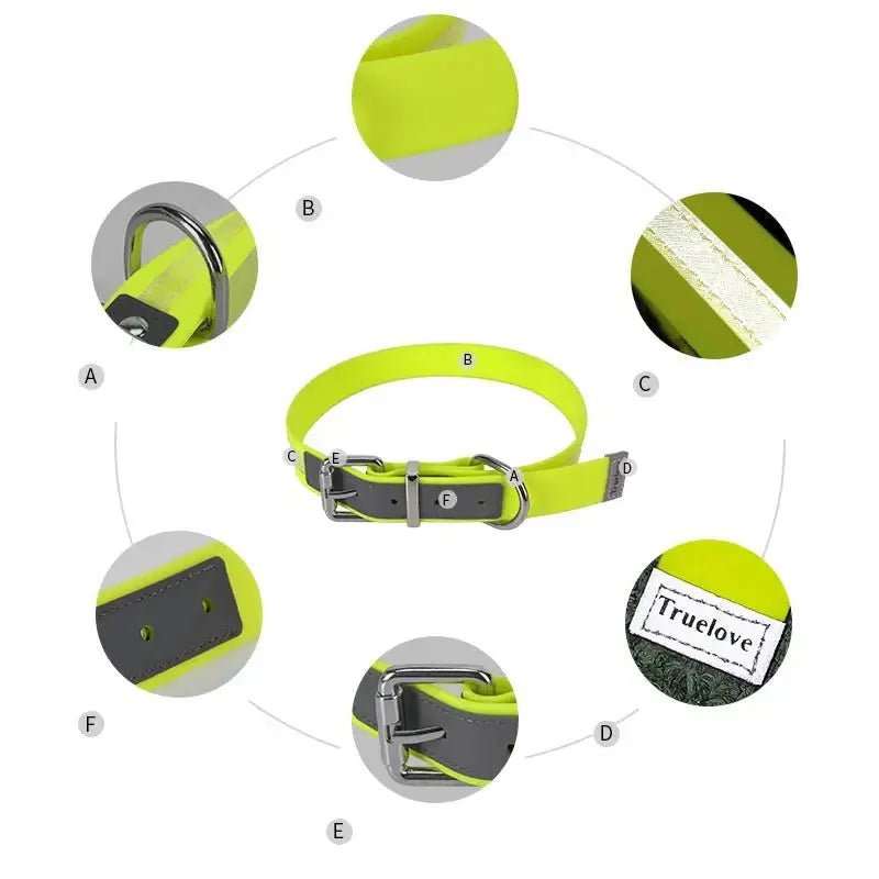 Diagramme du collier pour chien Truelove étanche avec bande réfléchissante et zinc anti-rouille