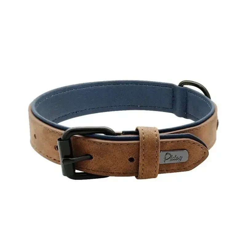 Collier en cuir imperméable pour chien, facile à nettoyer, en marron et bleu