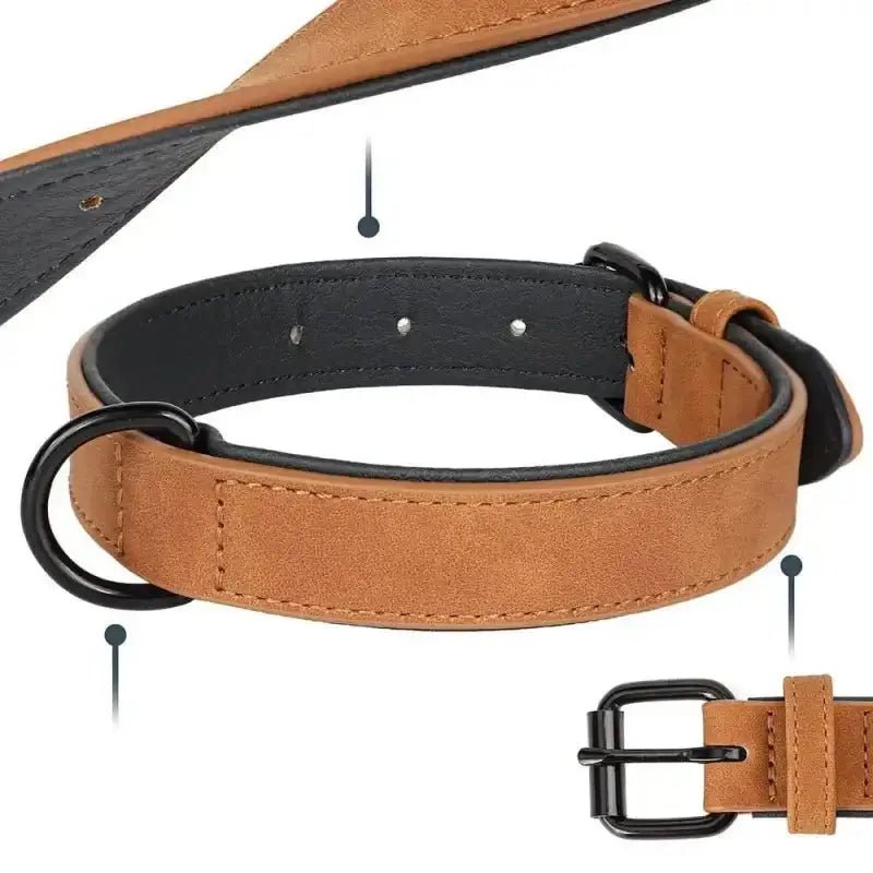 Collier en cuir imperméable pour chien brown et noir, résistant et facile à nettoyer