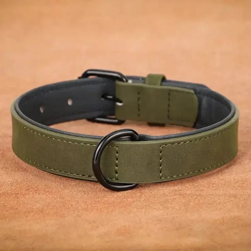 Collier en cuir imperméable pour chien en vert olive, résistant et facile à nettoyer