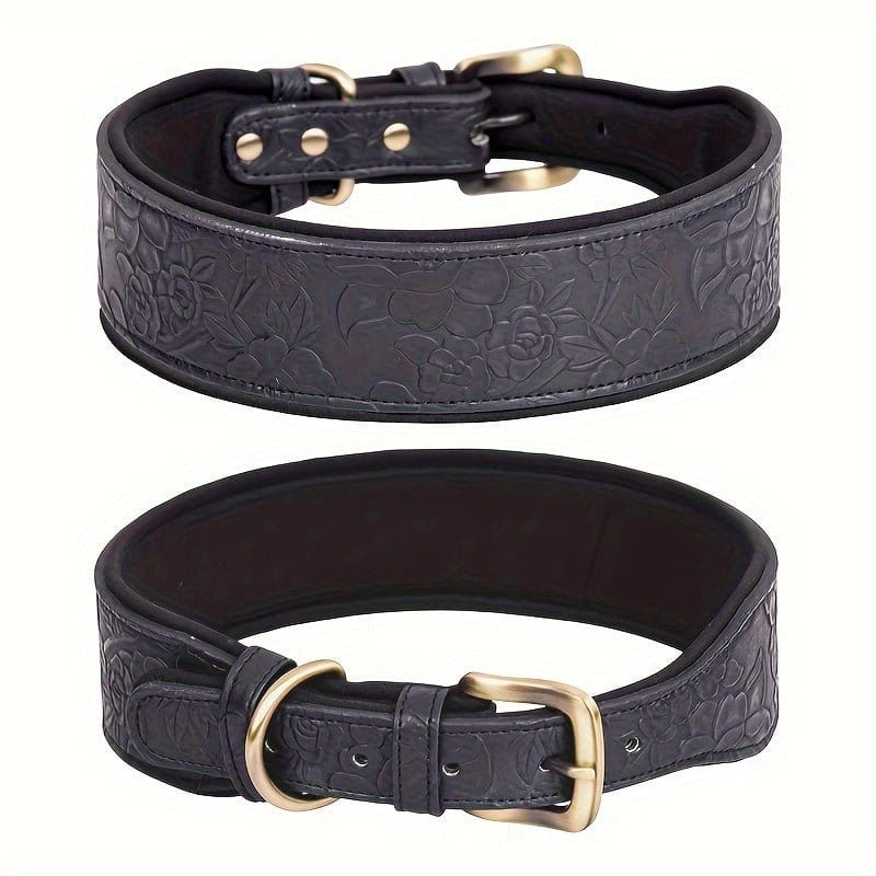 Deux colliers en cuir embossé taille moyenne au design rétro pour chien