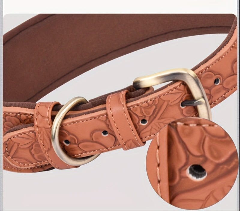Collier en cuir embossé taille moyenne avec design rétro pour chiens, Collier Large en Cuir avec Motifs