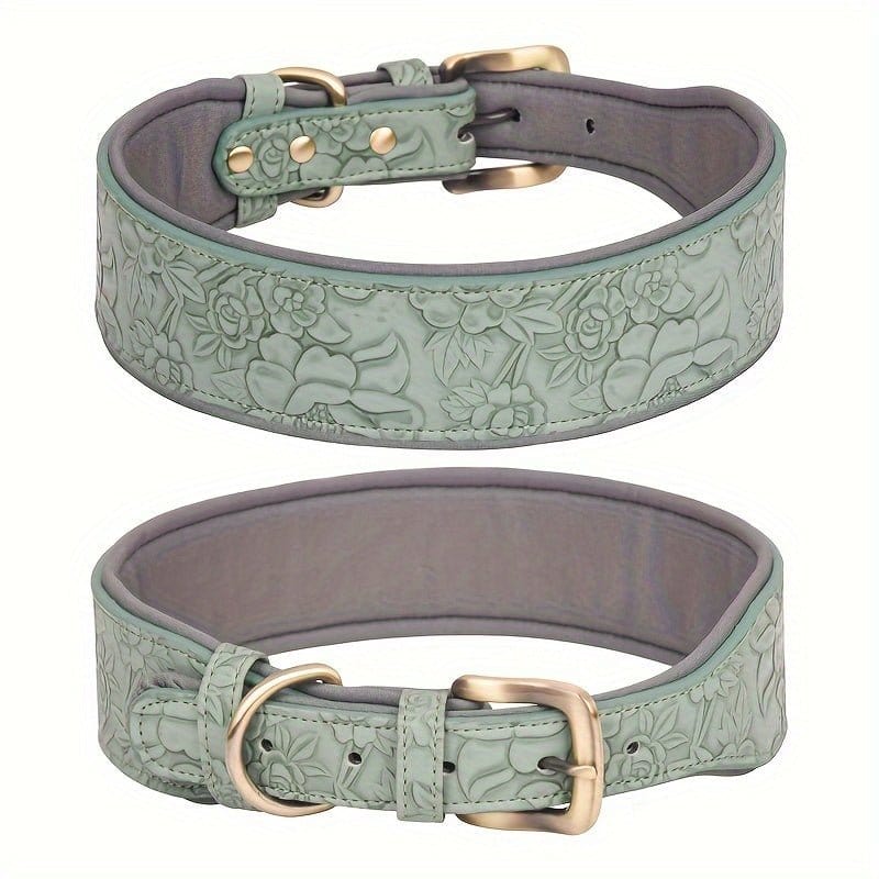 Collier large en cuir embossé taille moyenne avec motifs floraux, style rétro