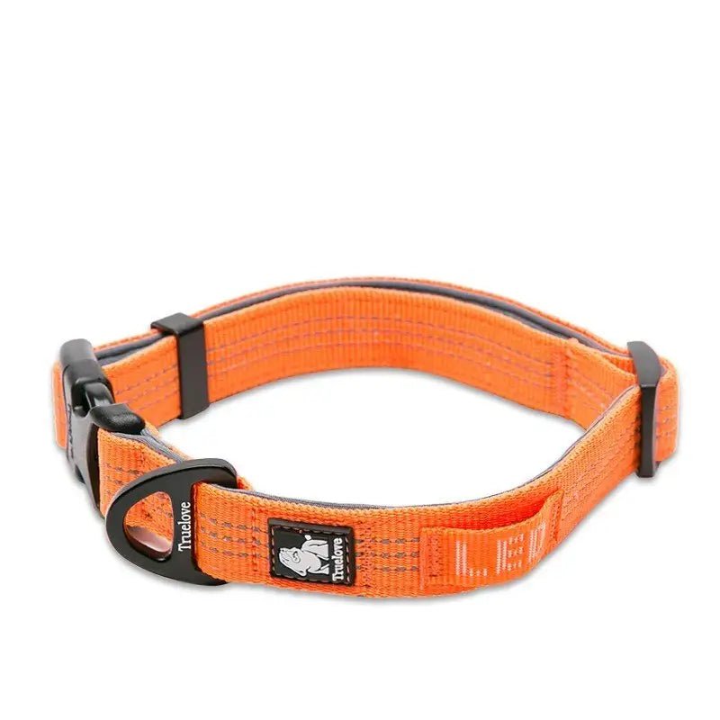 Collier chien Truelove ajustable orange avec boucle noire, nylon réfléchissant