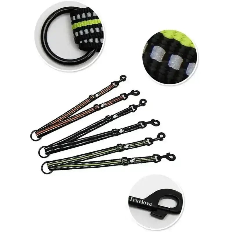 Coupleur double chien Truelove pour laisse standard avec bandes réfléchissantes