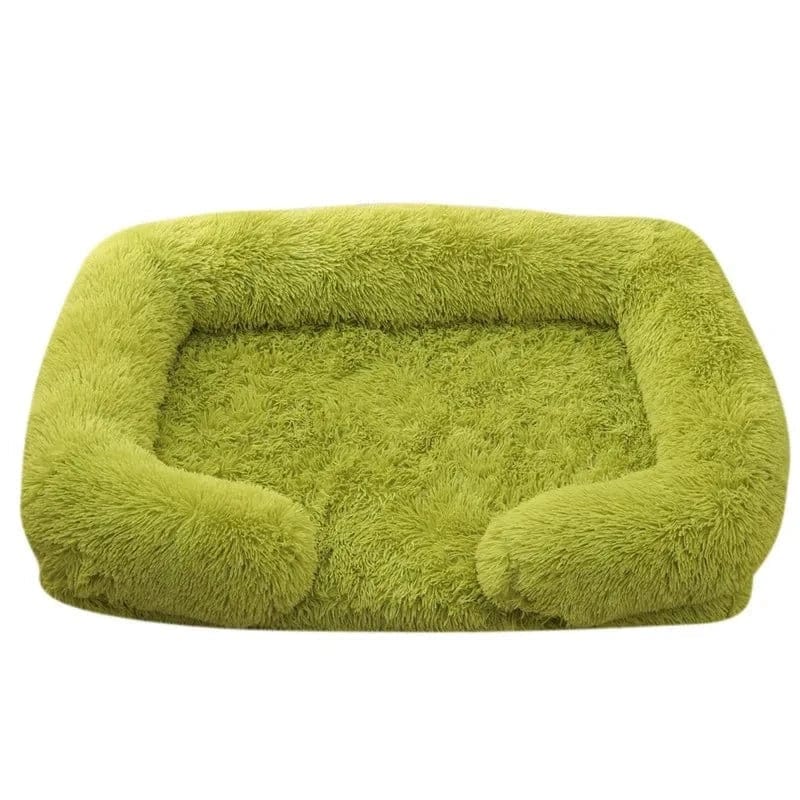 Green fluffy pet bed avec coussin amovible pour un confort optimal et entretien facile