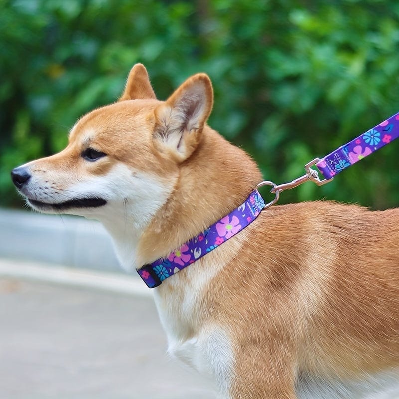 Adjustable Floral Print Dog Collar - Durable Polyester Comfort Fit for Small to Large Breeds