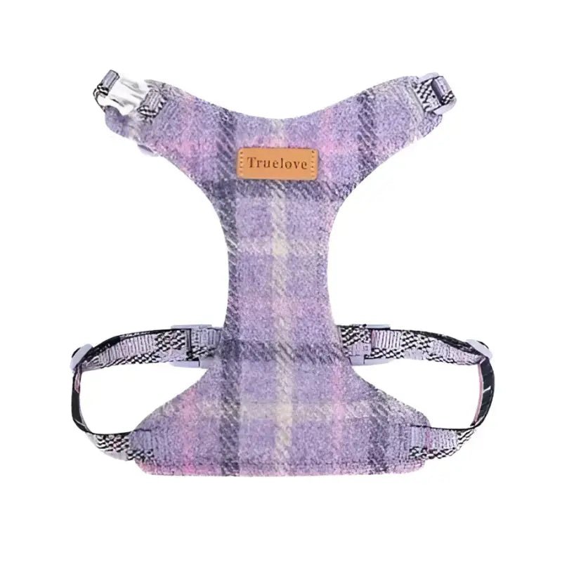Harnais et laisse Truelove élégants pour chien, réglables, en tissu à carreaux violet