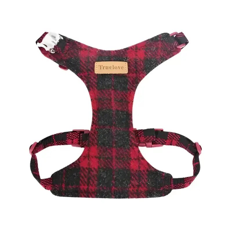 Harnais et laisse Truelove élégant pour chien en tartan rouge et noir