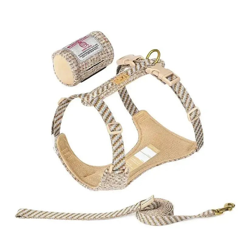 Harnais et laisse Truelove pour chien avec sac à déjections en beige et marron
