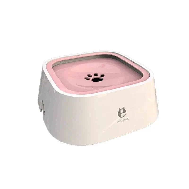 Bol d’eau anti éclaboussures pour chats, pink and white avec plaque flottante