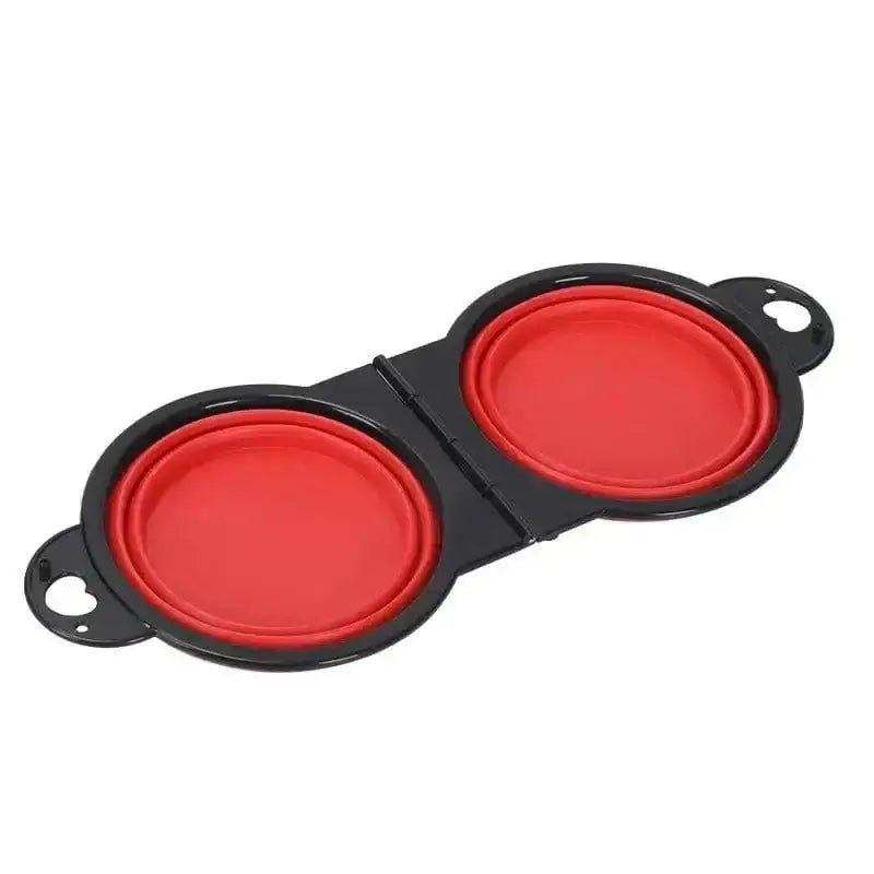 Gamelle pliable pour chien double compartiment rouge, légère et compacte, pratique nomade